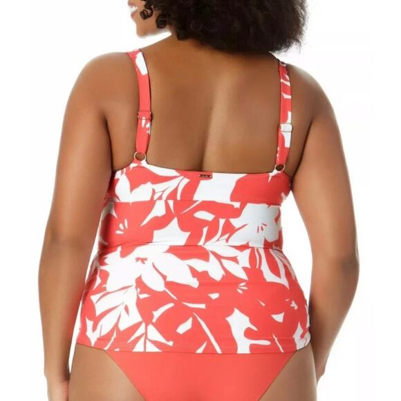 Anne Cole Coral Coastal Palm Retro Twist Underwire Tankini & Bottom 24W NWT - Picture 3 of 8